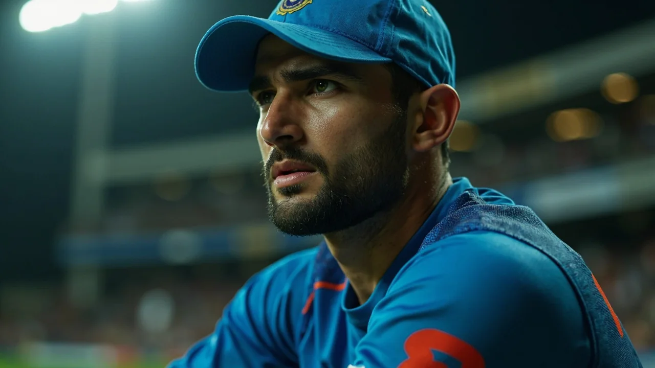 A top-order India batter driving through the covers on the off side during an ODI, tight sideline framing with shallow depth of field