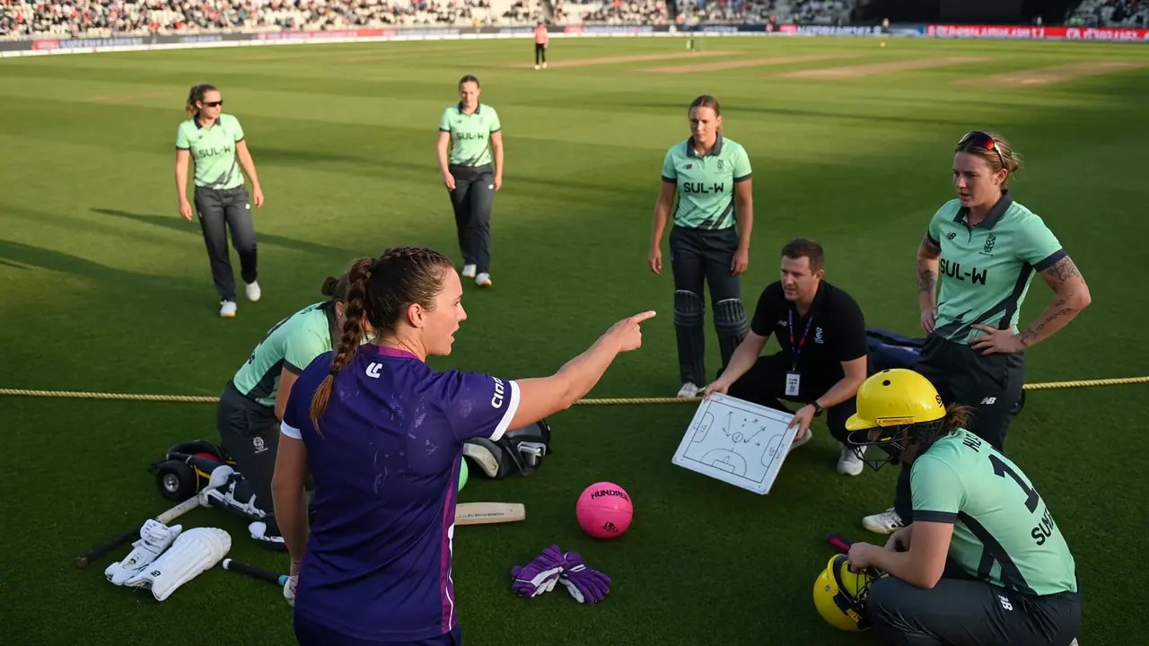 Medium shot of fielders adjusting positions on a green outfield as the bowling side sets an attacking ring